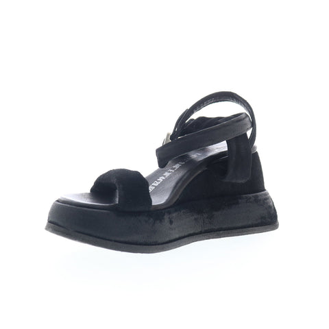 A.S. 98 Rooney Womens Black Leather Hook & Loop Platform Sandals Shoes