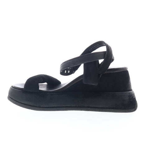 A.S. 98 Rooney Womens Black Leather Hook & Loop Platform Sandals Shoes