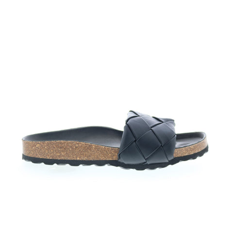 Miz Mooz Rope Womens Black Leather Slip On Slides Sandals Shoes