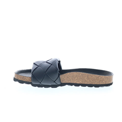 Miz Mooz Rope Womens Black Leather Slip On Slides Sandals Shoes