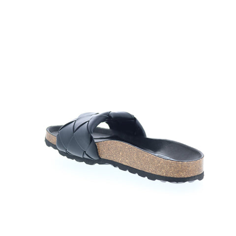 Miz Mooz Rope Womens Black Leather Slip On Slides Sandals Shoes