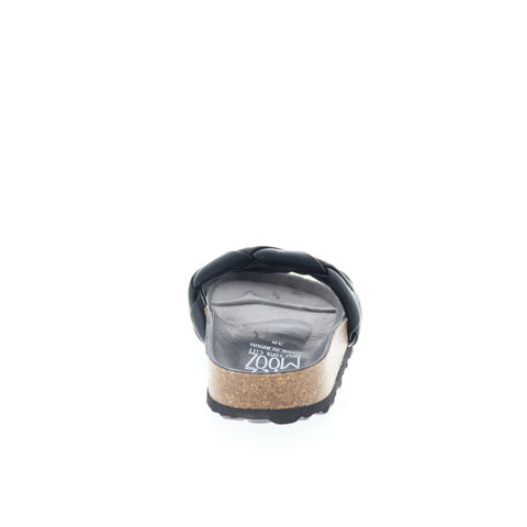 Miz Mooz Rope Womens Black Leather Slip On Slides Sandals Shoes