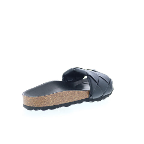 Miz Mooz Rope Womens Black Leather Slip On Slides Sandals Shoes