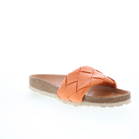 Miz Mooz Rope Womens Orange Leather Slip On Slides Sandals Shoes