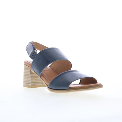 Miz Mooz Rorie Womens Blue Leather Strap Heeled Sandals Shoes