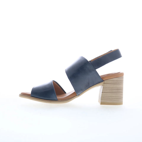 Miz Mooz Rorie Womens Blue Leather Strap Heeled Sandals Shoes