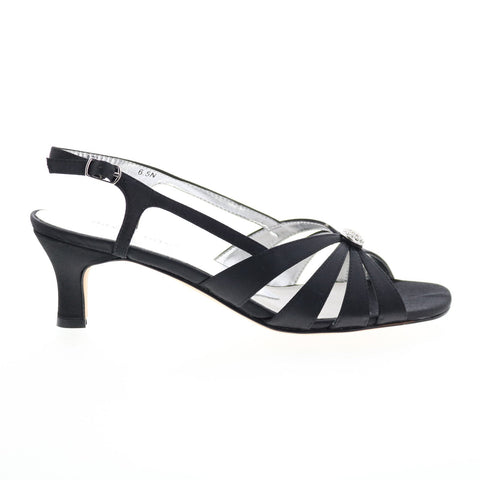 David Tate Rosette Womens Black Leather Hook & Loop Strap Heels Shoes