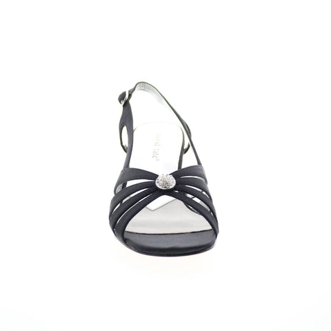David Tate Rosette Womens Black Leather Hook & Loop Strap Heels Shoes