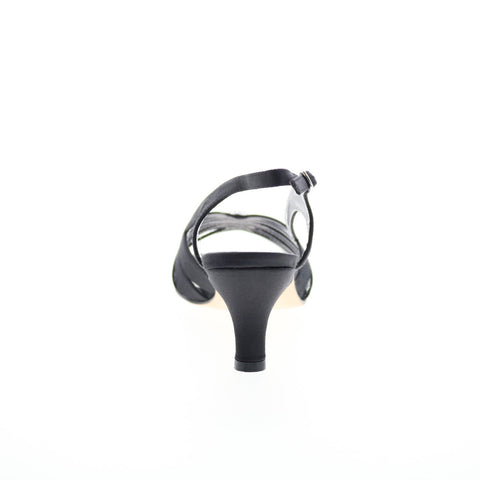 David Tate Rosette Womens Black Leather Hook & Loop Strap Heels Shoes