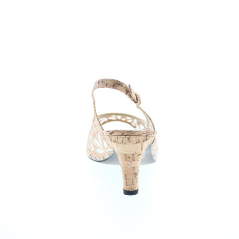 David Tate Rosie Womens Beige Wide Synthetic Slingback Heels Shoes