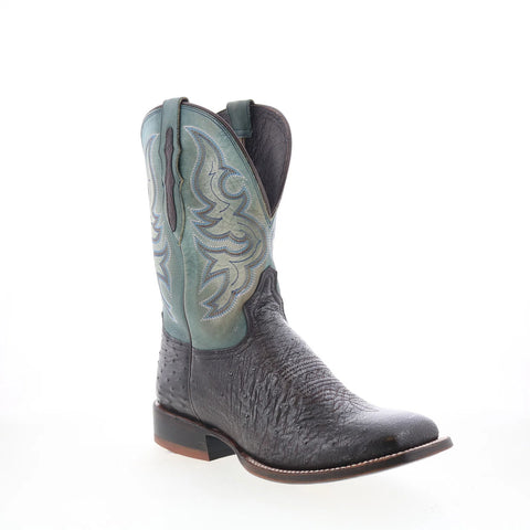 Tony Lama Rosso 11" Smooth Ostrich Square Toe Mens Black Wide Western Boots