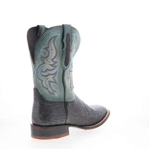 Tony Lama Rosso 11" Smooth Ostrich Square Toe Mens Black Wide Western Boots