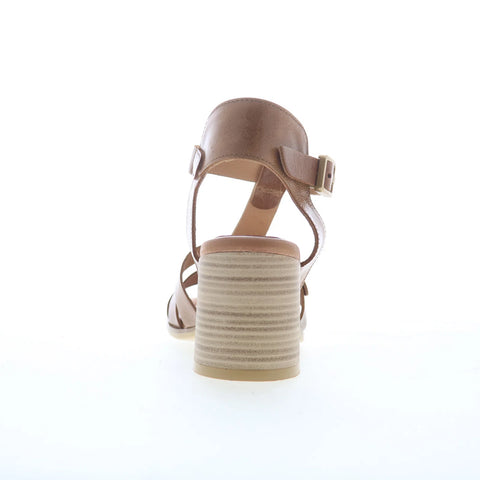 Miz Mooz Rowen Womens Brown Leather Hook & Loop Heeled Sandals Shoes
