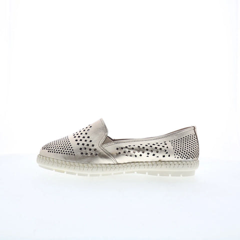 Trotters Royal T2319-719 Womens Silver Leather Slip On Loafer Flats Shoes