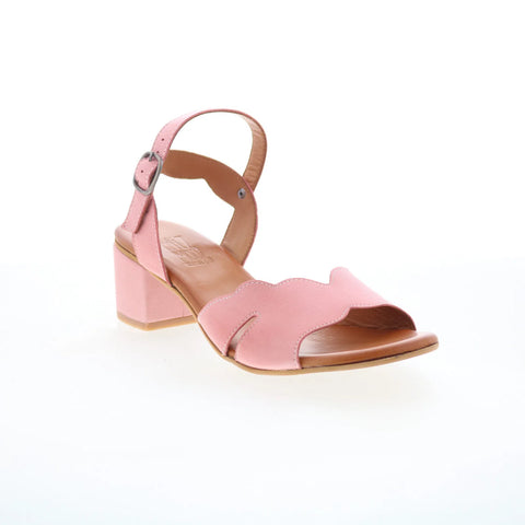 Miz Mooz Rubie Womens Pink Leather Slip On Heeled Sandals Shoes