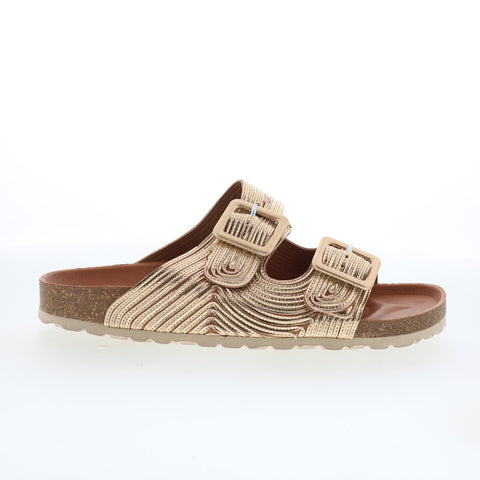 Miz Mooz Ruth Womens Gold Synthetic Slip On Slides Sandals Shoes