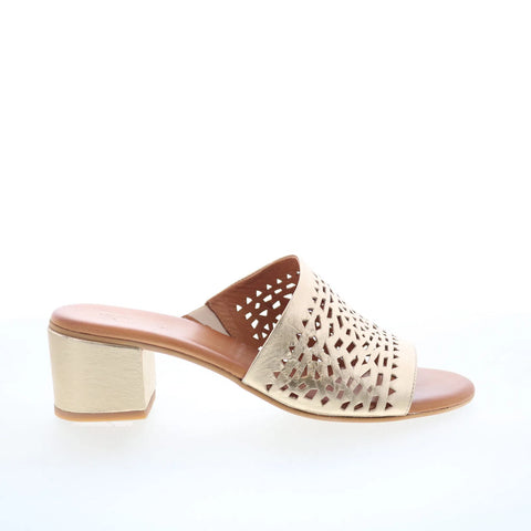 Miz Mooz Rylan Womens Gold Leather Slip On Heeled Sandals Shoes