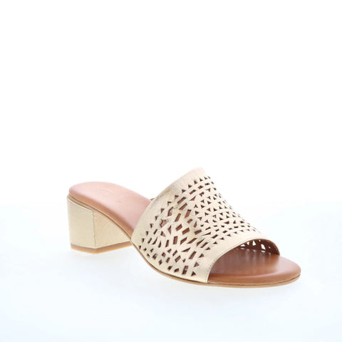 Miz Mooz Rylan Womens Gold Leather Slip On Heeled Sandals Shoes