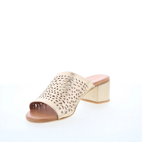Miz Mooz Rylan Womens Gold Leather Slip On Heeled Sandals Shoes