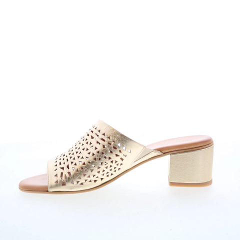 Miz Mooz Rylan Womens Gold Leather Slip On Heeled Sandals Shoes
