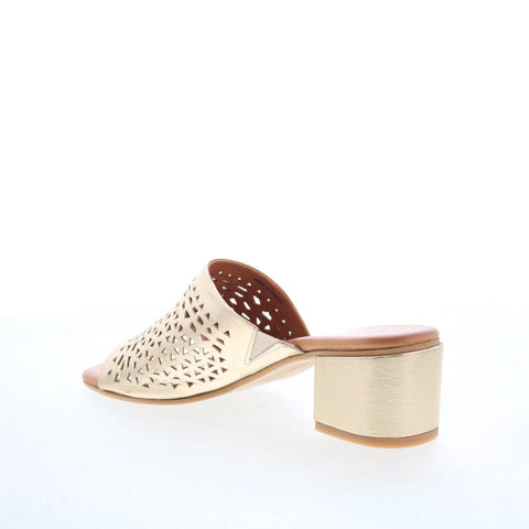 Miz Mooz Rylan Womens Gold Leather Slip On Heeled Sandals Shoes