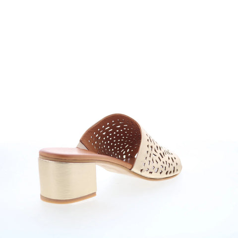 Miz Mooz Rylan Womens Gold Leather Slip On Heeled Sandals Shoes