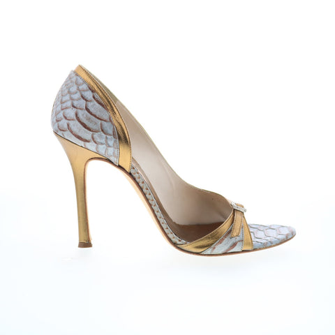 Rodolfo Zengarini RZ1 Womens Gold Leather Hook & Loop Pumps Heels Shoes