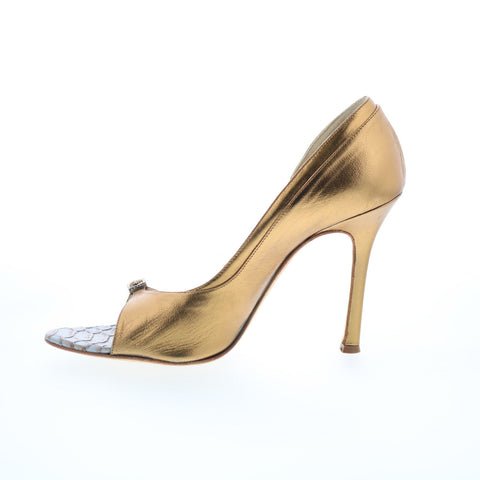 Rodolfo Zengarini RZ1 Womens Gold Leather Hook & Loop Pumps Heels Shoes