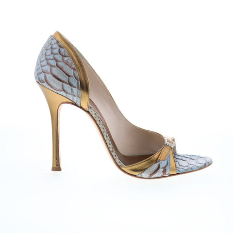 Rodolfo Zengarini RZ2 Womens Gold Leather Hook & Loop Pumps Heels Shoes