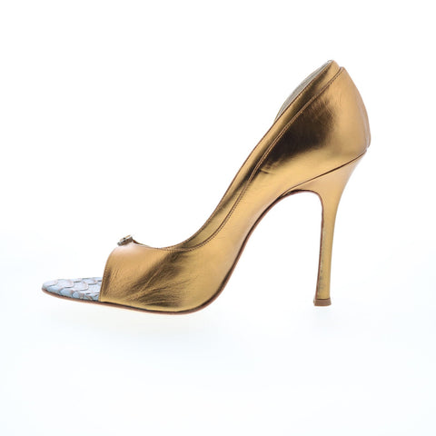 Rodolfo Zengarini RZ2 Womens Gold Leather Hook & Loop Pumps Heels Shoes