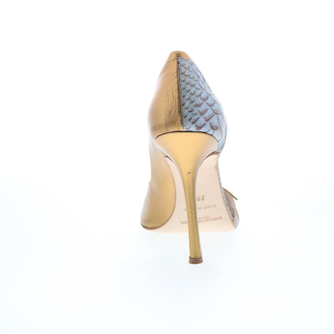 Rodolfo Zengarini RZ2 Womens Gold Leather Hook & Loop Pumps Heels Shoes