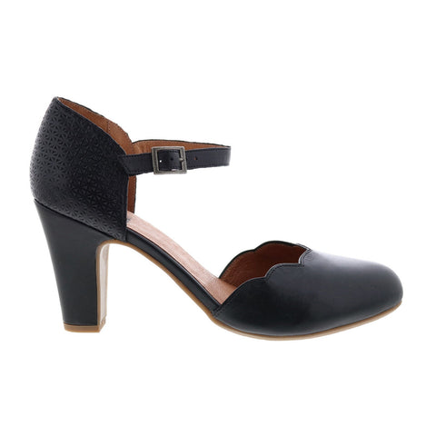 Miz Mooz Jones Womens Black Leather Hook & Loop Strap Heels Shoes