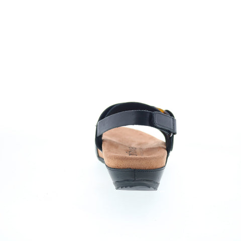 Softwalk Benissa S2001-001 Womens Black Wide Leather Strap Sandals Shoes