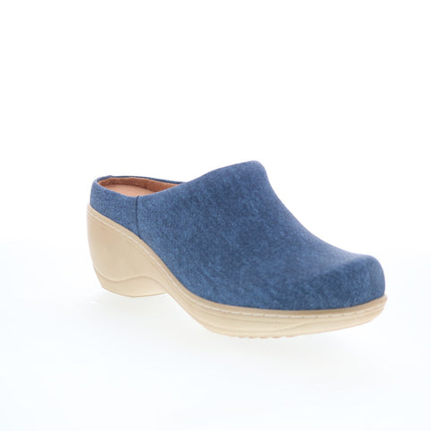 SoftWalk Madison S2056-421 Womens Blue Synthetic Slip On Clog Flats Shoes