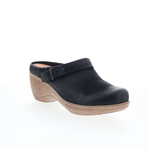 SoftWalk Marquette S2108-004 Womens Black Leather Slip On Clog Flats Shoes