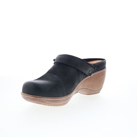 SoftWalk Marquette S2108-004 Womens Black Leather Slip On Clog Flats Shoes