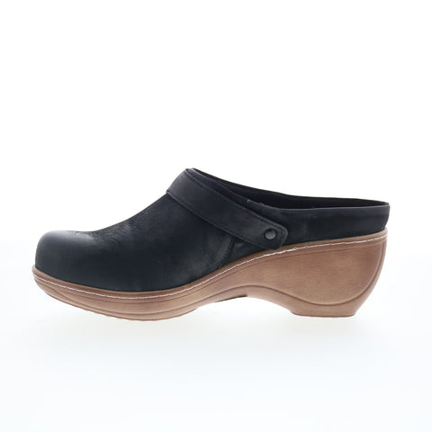 SoftWalk Marquette S2108-004 Womens Black Leather Slip On Clog Flats Shoes
