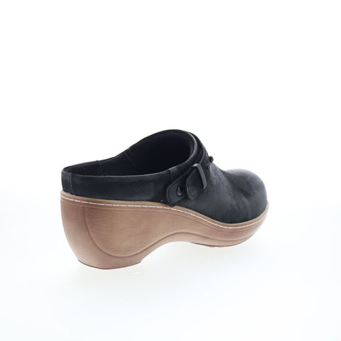 SoftWalk Marquette S2108-004 Womens Black Leather Slip On Clog Flats Shoes