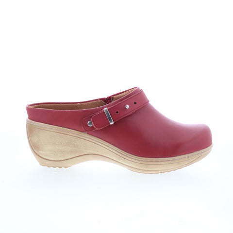 SoftWalk Marquette S2108-601 Womens Red Leather Slip On Clog Flats Shoes