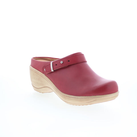 SoftWalk Marquette S2108-601 Womens Red Leather Slip On Clog Flats Shoes