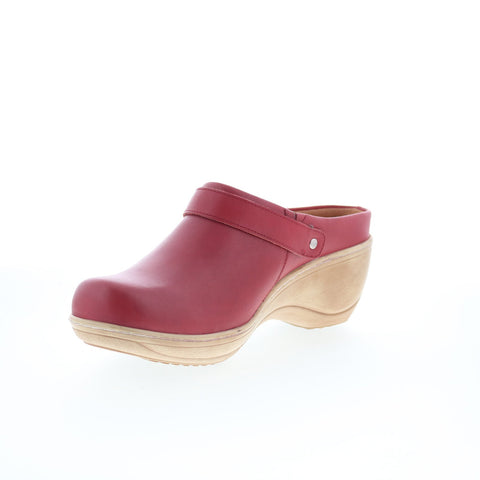 SoftWalk Marquette S2108-601 Womens Red Leather Slip On Clog Flats Shoes