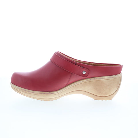 SoftWalk Marquette S2108-601 Womens Red Leather Slip On Clog Flats Shoes