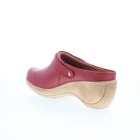 SoftWalk Marquette S2108-601 Womens Red Leather Slip On Clog Flats Shoes