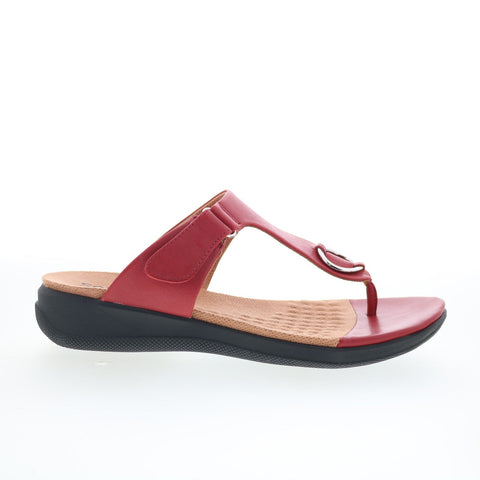 SoftWalk Talara S2215-601 Womens Red Wide Leather Thong Sandals Shoes