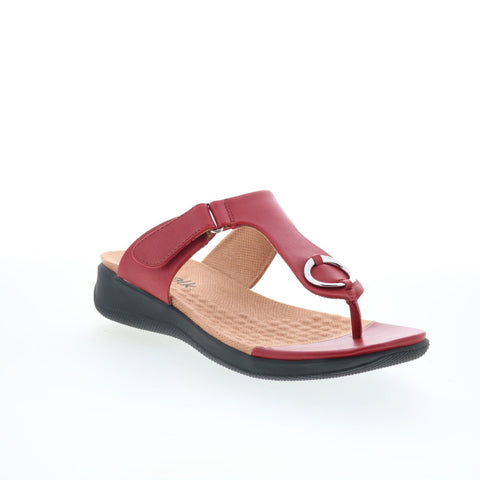 SoftWalk Talara S2215-601 Womens Red Wide Leather Thong Sandals Shoes