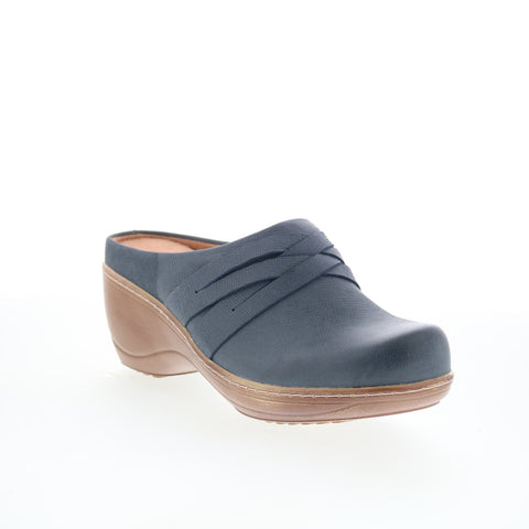 SoftWalk Mackay S2226-429 Womens Blue Leather Slip On Clog Flats Shoes