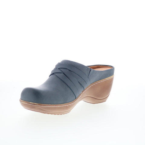SoftWalk Mackay S2226-429 Womens Blue Leather Slip On Clog Flats Shoes