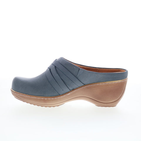 SoftWalk Mackay S2226-429 Womens Blue Leather Slip On Clog Flats Shoes