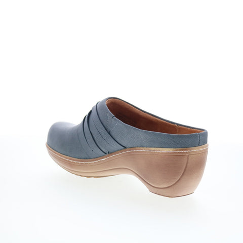 SoftWalk Mackay S2226-429 Womens Blue Leather Slip On Clog Flats Shoes
