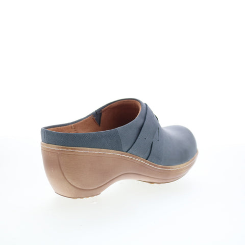 SoftWalk Mackay S2226-429 Womens Blue Leather Slip On Clog Flats Shoes
